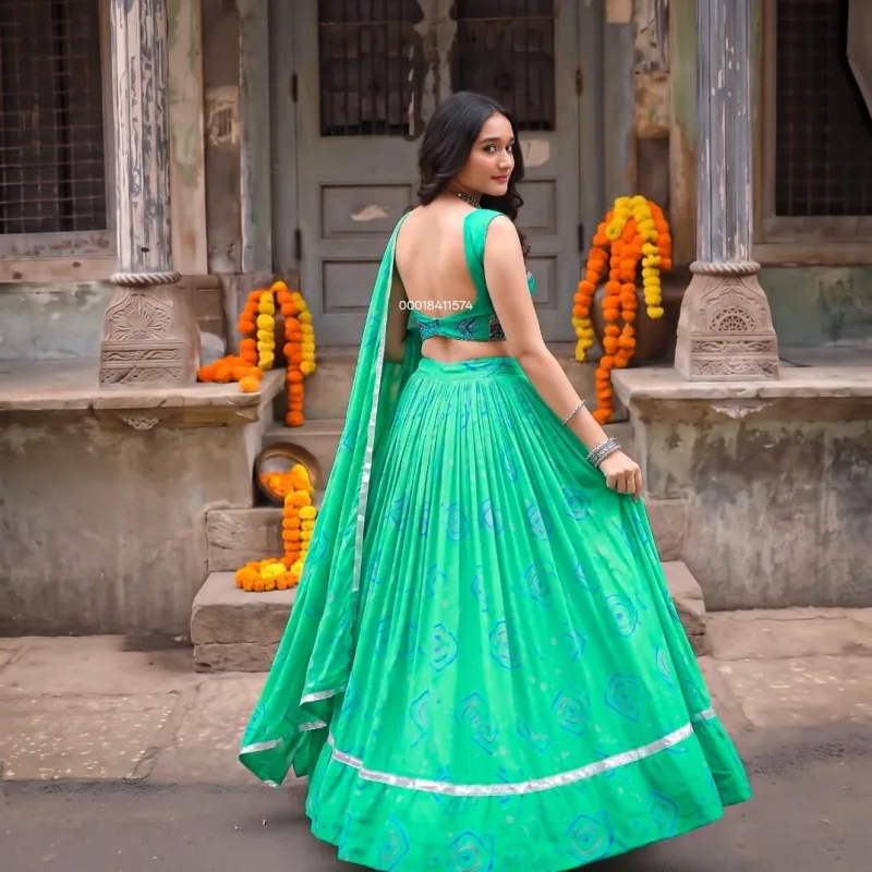 Designer Bandhej Print Lehenga Choli with Gota Patti Work & Dupatta